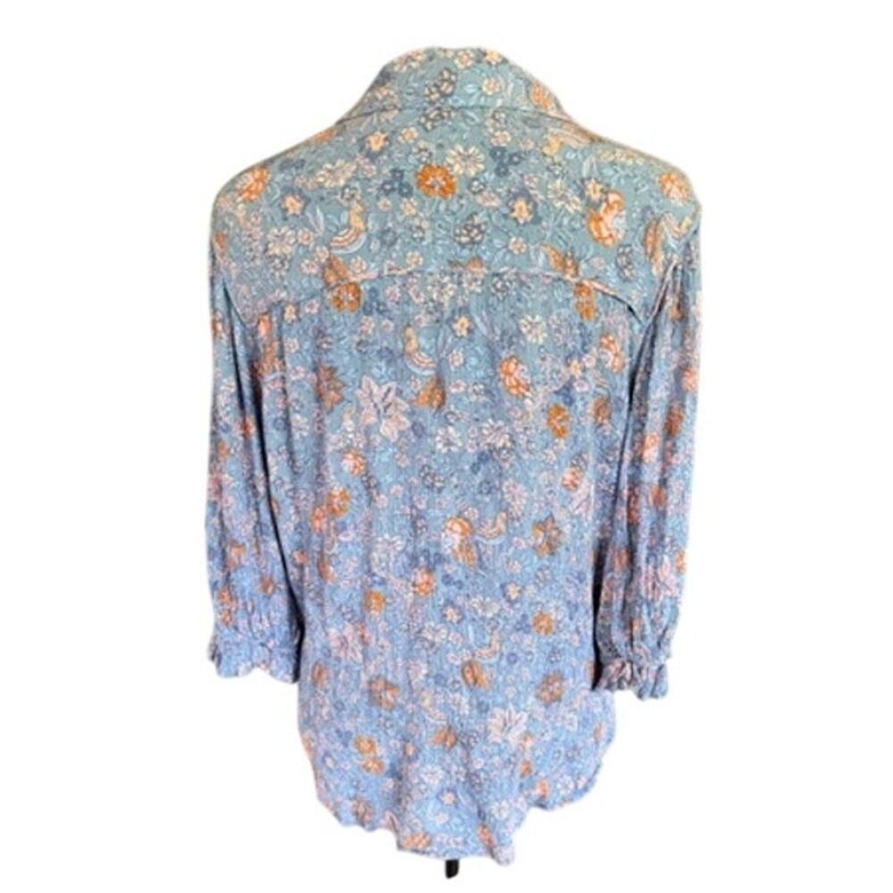 Democracy Women’s Large Floral Paisley Button Front Blouse 3/4 Sleeve - Picture 5 of 7